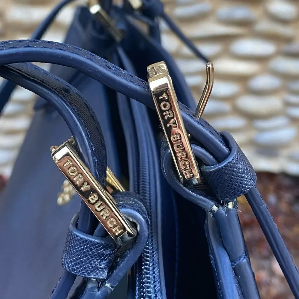 Tory Burch Navy Blue Saffiano Leather Tote Bag